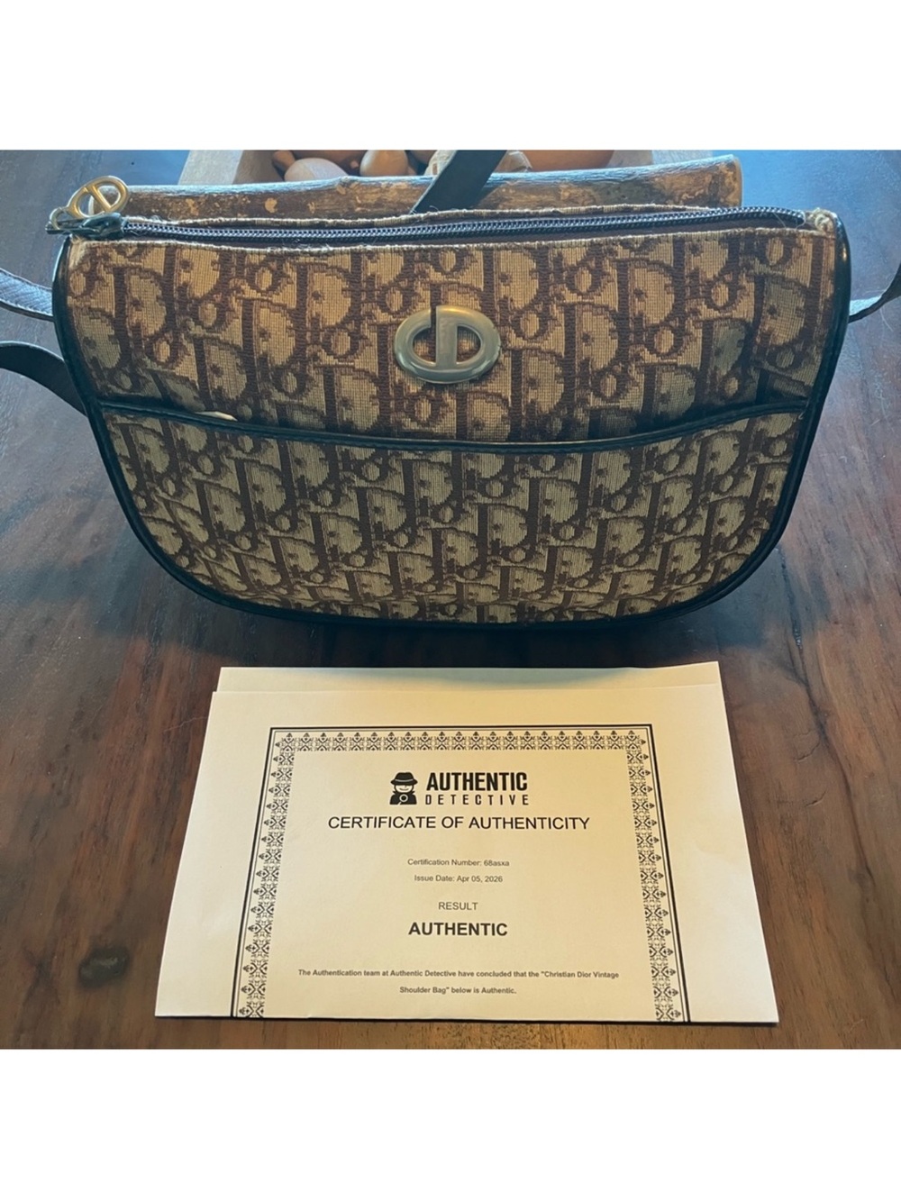 Dior Monogram Canvas Shoulder Bag Brown with Dark Brown Trim